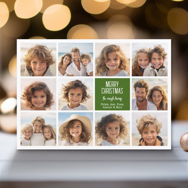 Cartes Pour Fêtes Annuelles 11 Photo Collage - Joyeux Noël Retro Stripes (Modern Holiday Greeting Card with a Family Photo)