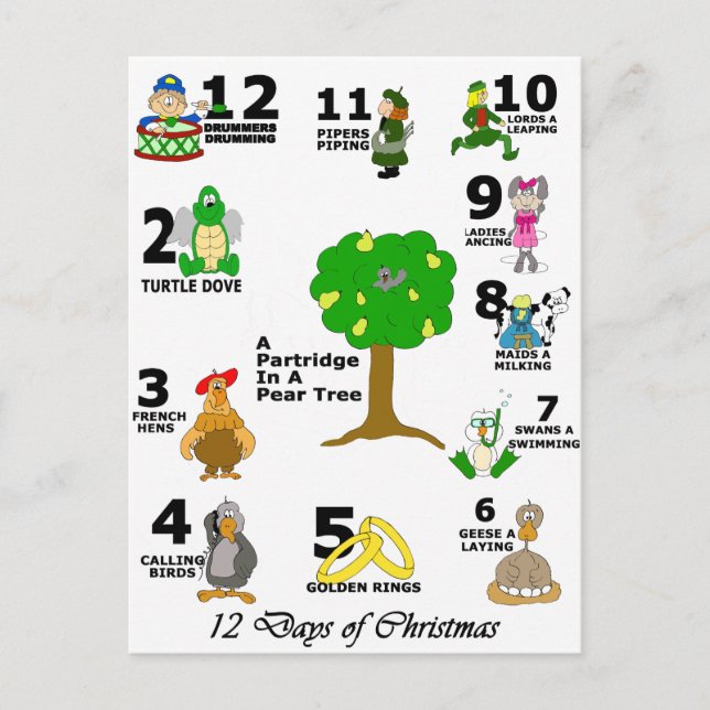 Cartes Pour Fêtes Annuelles 12 Jours de Noël (Devant)