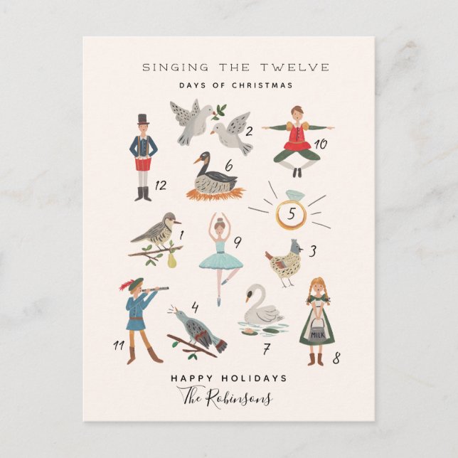 Cartes Pour Fêtes Annuelles 12 Jours de Noël (Devant)