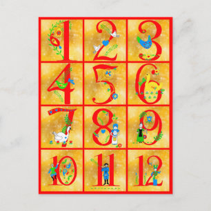 Cartes Pour Fêtes Annuelles 12 Jours de Noël Chanson Folk numéros d'art