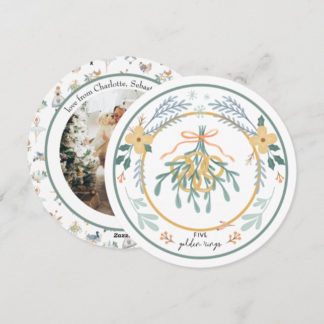 Cartes Pour Fêtes Annuelles 12 Jours de Noël Cinq (Devant / Derrière)