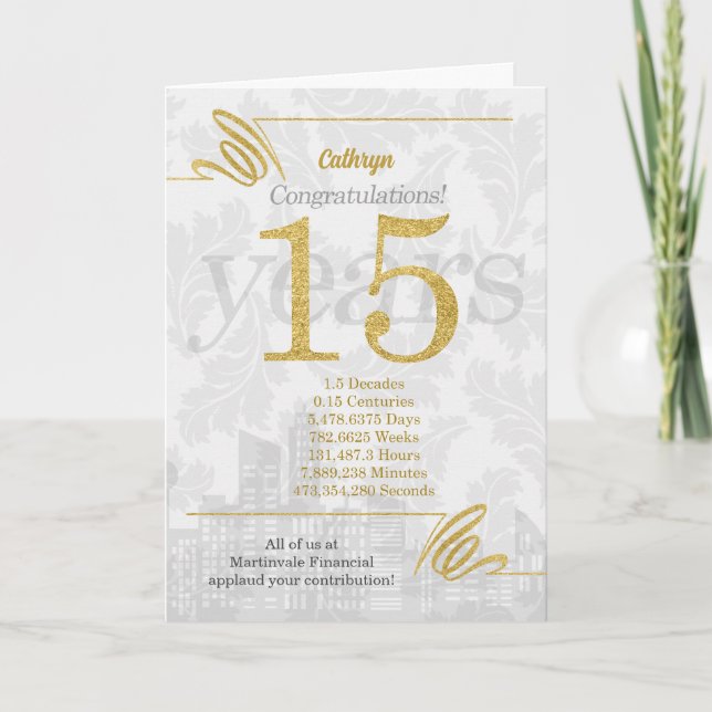 Cartes Pour Fêtes Annuelles 15 ans Anniversaire de l'employé Élégance de l'ent (Devant)