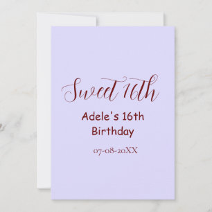 Cartes Pour Fêtes Annuelles 16e anniversaire doux pastel mauve rétro nom