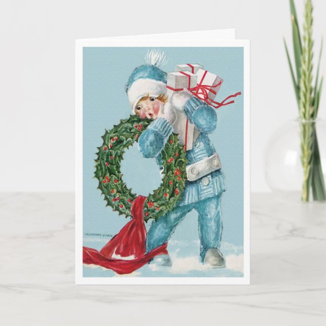 CARTES POUR FÊTES ANNUELLES 1913 ! ! "PETIT GARÇON BLEU" NOËL NEIGE SALUANT (Devant)