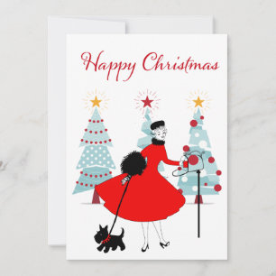 Cartes Pour Fêtes Annuelles 1950 Dame de Noël Vintage avec Terrior écossais