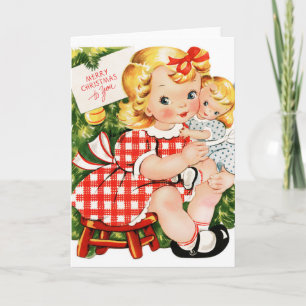 Cartes Pour Fêtes Annuelles 1950 Fille Avec Poupée