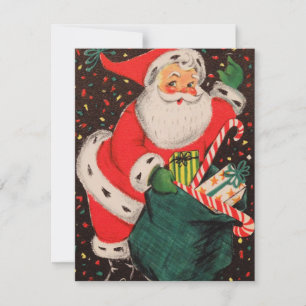 Cartes Pour Fêtes Annuelles 1950 Retro Vintage Noël Père Noël Cadeaux