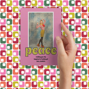 Cartes Pour Fêtes Annuelles 1970 Message de paix rétro Photo rose