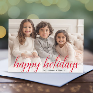 Cartes Pour Fêtes Annuelles 1 Photo Joyeux Noël Écriture Red Damassé Heureux