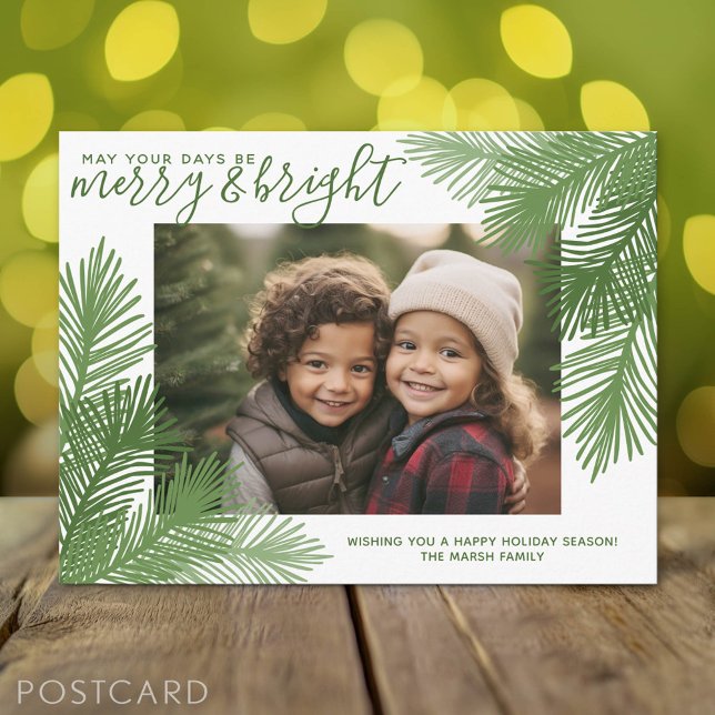 Cartes Pour Fêtes Annuelles 1 Photo Merry Bright Calligraphie moderne Noël (Holiday Photo Postcard)