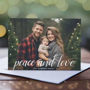Cartes Pour Fêtes Annuelles 1 Photo Noël Script Blanc Damassé Paix