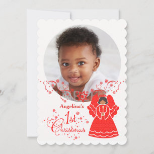 Cartes Pour Fêtes Annuelles 1er Ange de Noël pour fille de bébé ethnique perso