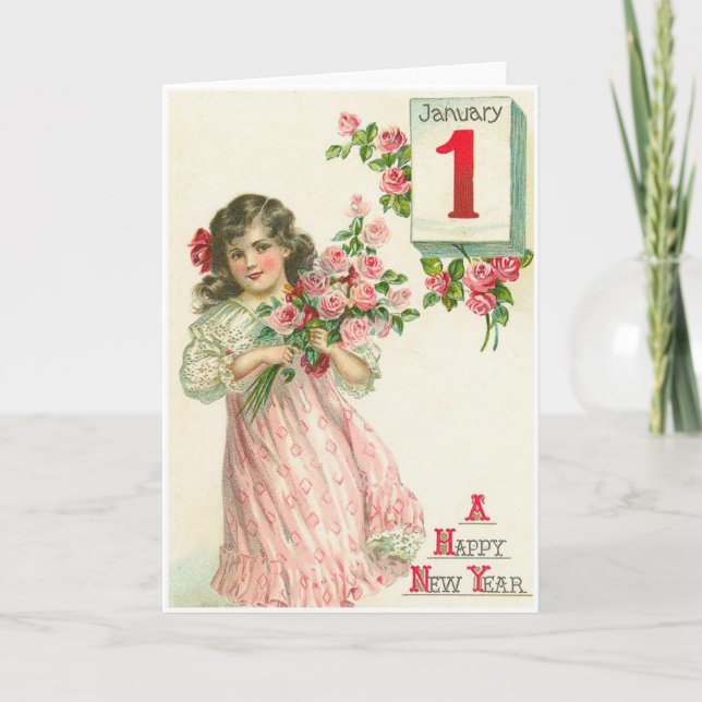 Cartes Pour Fêtes Annuelles 1er janvier vintage (Devant)