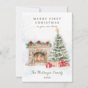 Cartes Pour Fêtes Annuelles 1er Noël à New Home Tree Fire Place