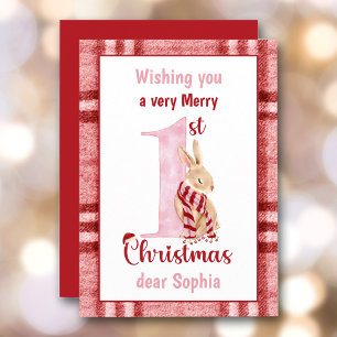 Cartes Pour Fêtes Annuelles 1er Noël Baby Girl Cute Bunny Plaid