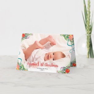 Cartes Pour Fêtes Annuelles 1er Noël Bleed Photo Bleed Blanc & Rouge