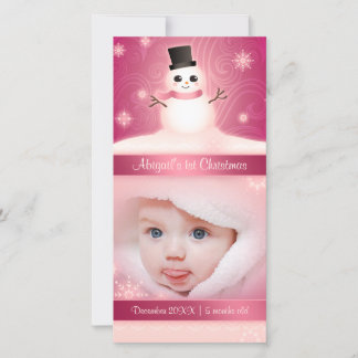 Cartes Pour Fêtes Annuelles 1er Noël de bébé mignon Snowman rose