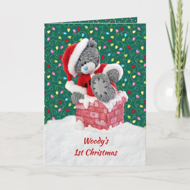 Cartes Pour Fêtes Annuelles 1er Noël de bébé, Père Noël Teddy Bear (Devant)