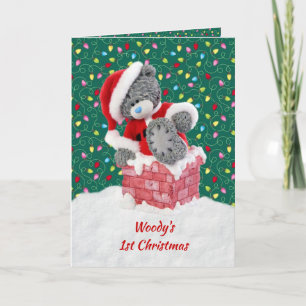 Cartes Pour Fêtes Annuelles 1er Noël de bébé, Père Noël Teddy Bear