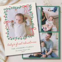 1er Noël de bébé Rubans Rouges Verdure 4 Photo