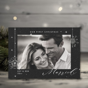 Cartes Pour Fêtes Annuelles 1er Noël Marié Black Sparkles Photo moderne