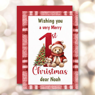 Cartes Pour Fêtes Annuelles 1er Noël Teddy Ours Noël Arbre de Noël Plaid