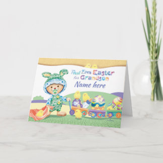 Cartes Pour Fêtes Annuelles 1er Pâques, petit-fils, lapin laineux avec des pou