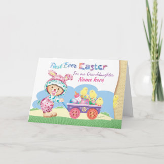 Cartes Pour Fêtes Annuelles 1ère Pâques, Petite-fille, Lapin Laineux avec Oeuf