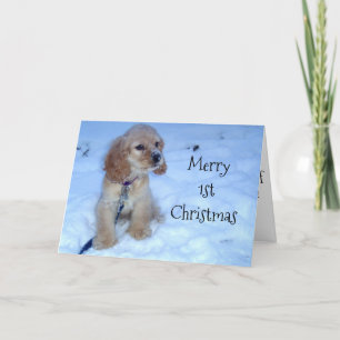 Cartes Pour Fêtes Annuelles "1re" NOËL À BÉBÉ SNOWBOUND PUP ENVOIE "AMOUR"