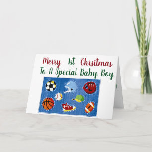 Cartes Pour Fêtes Annuelles ***1re NOËL **BÉBÉ GARÇON*** AVEC JOUETS GALORE