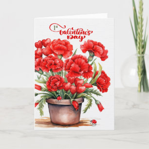 Cartes Pour Fêtes Annuelles 1re Saint Valentin Oeillets rouges