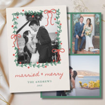 1st Christmas Married 4 Photo Wedding Red Bow