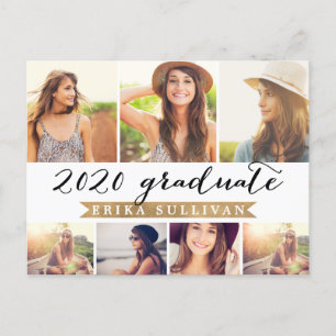 Cartes Pour Fêtes Annuelles 2020 Graduation Script Photo Collage Party White