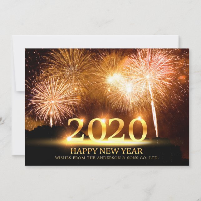 Cartes Pour Fêtes Annuelles 2020 Joyeux Nouvel An Elegant Feu d'artifice Salut (Devant)