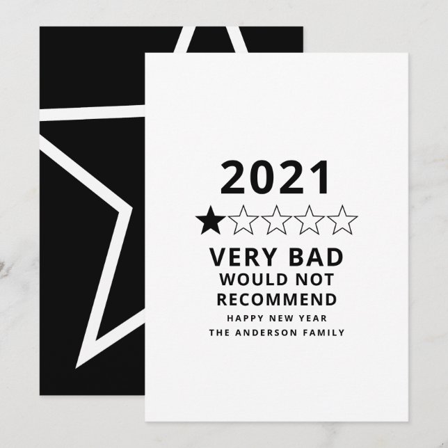 Cartes Pour Fêtes Annuelles 2021 mauvaise année en examen 5 étoiles (Devant / Derrière)