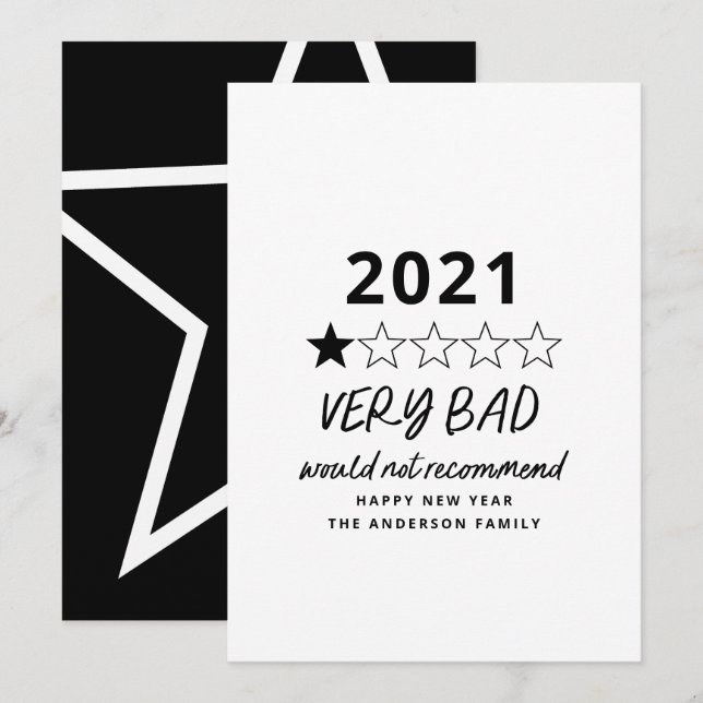 Cartes Pour Fêtes Annuelles 2021 mauvaise année en examen 5 étoiles (Devant / Derrière)