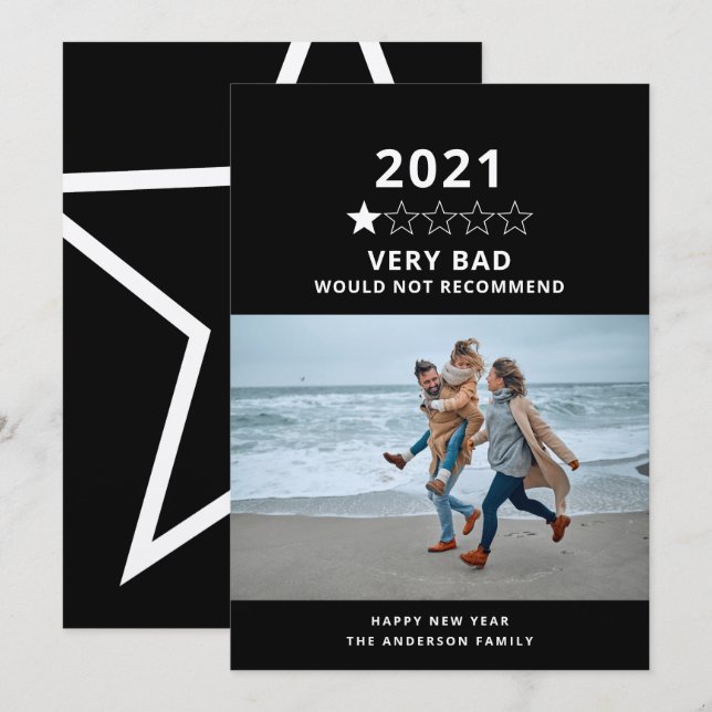 Cartes Pour Fêtes Annuelles 2021 mauvaise année en examen photo 5 étoiles (Devant / Derrière)