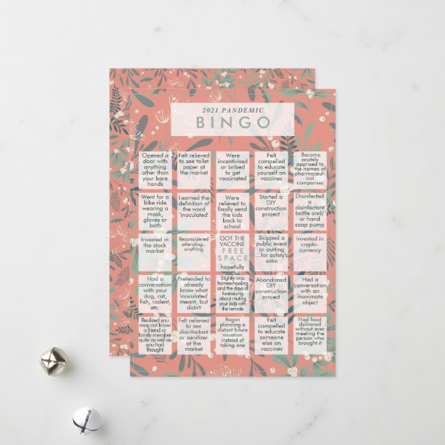 Cartes Pour Fêtes Annuelles 2021 Pandemic BINGO Funny Mistletoe rose Noël (Devant/Arrière en situation)