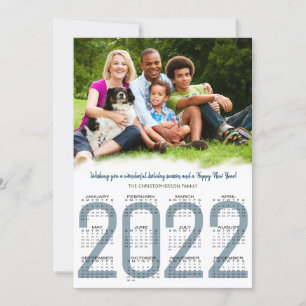 Cartes Pour Fêtes Annuelles 2022 Calendrier Famille Photo Bleu Nouvel An