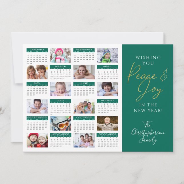 Cartes Pour Fêtes Annuelles 2022 Calendrier Script PAIX ET JOY Photo Collage (Devant)