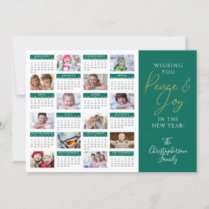 Cartes Pour Fêtes Annuelles 2022 Calendrier Script PAIX ET JOY Photo Collage