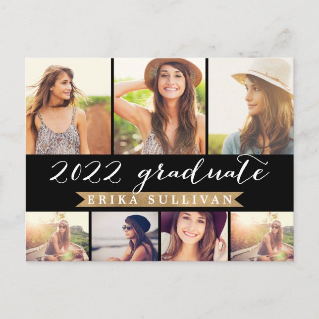 Cartes Pour Fêtes Annuelles 2022 Graduation Script Photo Collage Party (Devant)