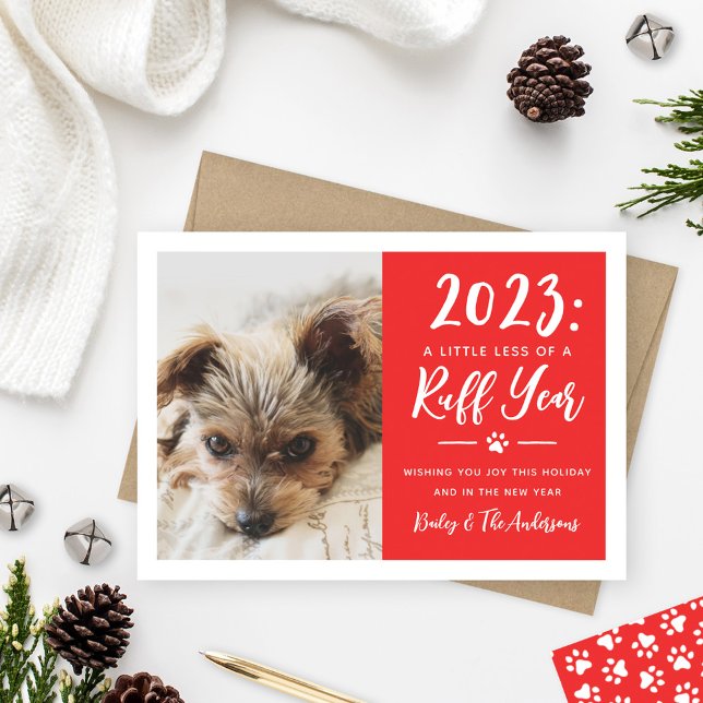 Cartes Pour Fêtes Annuelles 2022 Ruff Year Red Funny Chien photo (Créateur téléchargé)