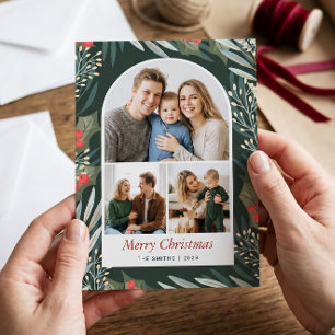 Cartes Pour Fêtes Annuelles 2022 Tendance Photo d'arche d'hiver Noël botanique