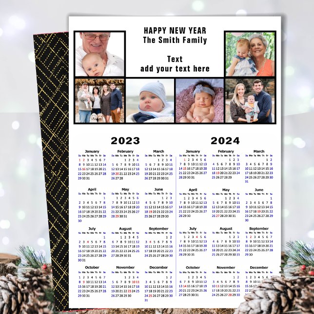Cartes Pour Fêtes Annuelles 2023 - 2024 Calendrier Famille 6 Photo Collage Mod (Créateur téléchargé)