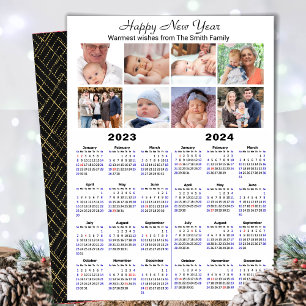 Cartes Pour Fêtes Annuelles 2023 - 2024 Calendrier Famille Moderne 8 Photo Col