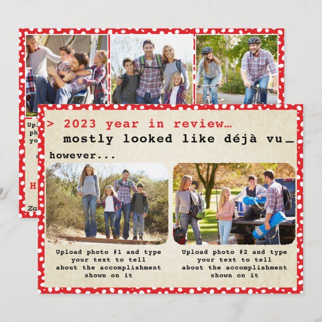 Cartes Pour Fêtes Annuelles 2023 Année en revue Famille Photo Rouge Noël (Devant / Derrière)