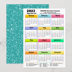 Cartes Pour Fêtes Annuelles 2023 Calendrier Mint Green Parties scintillant Mod