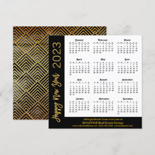 Cartes Pour Fêtes Annuelles 2023 Calendrier Modern Gold Script sur Black Busin