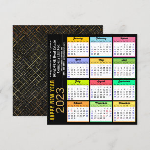 Cartes Pour Fêtes Annuelles 2023 Calendrier Modern Gold Script sur Black Busin